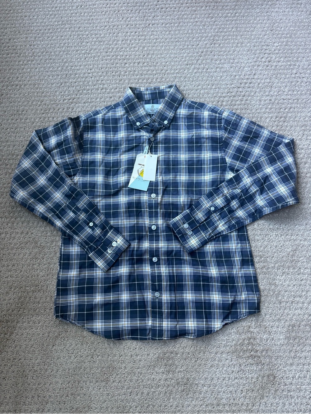 Class Club Navy and White Plaid Button-Down Shirt Untuck style Size 14/16
